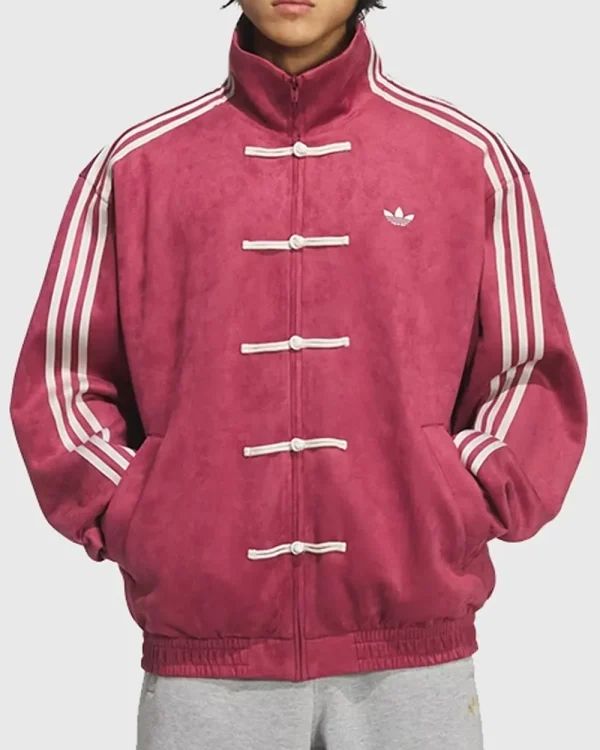 Retro Chinese Knot Track CNY maroon  Jacket – Vintage Streetwear Zip-Up in Burgundy Red.