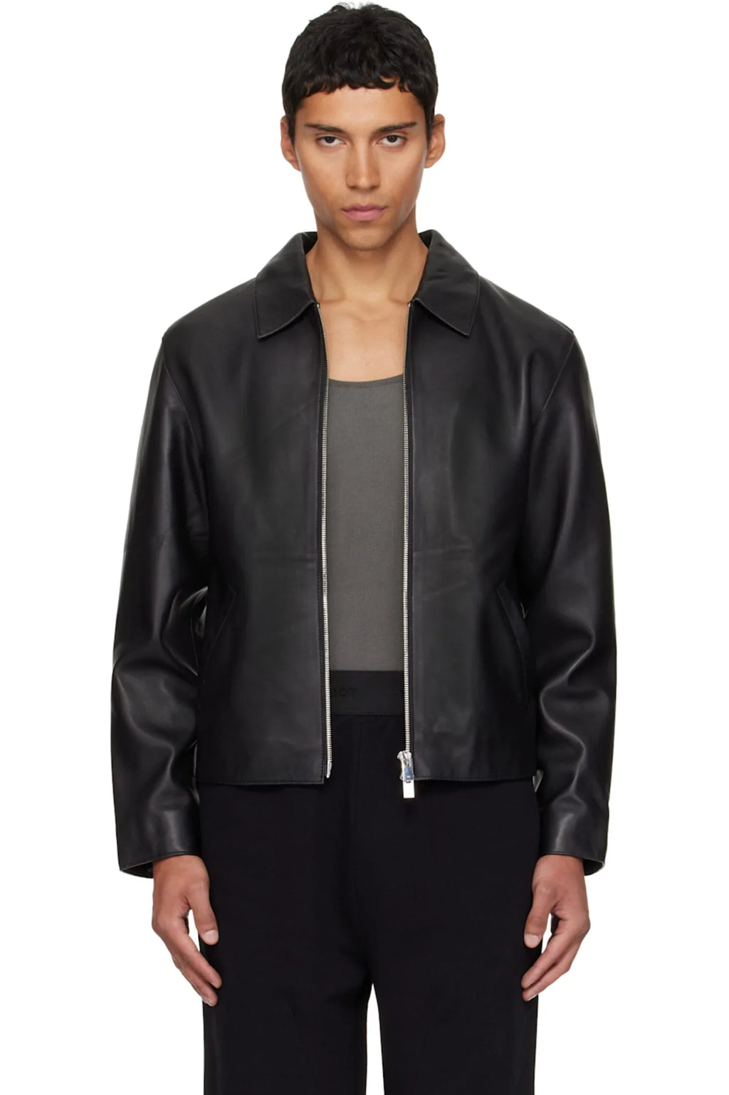 Black Cropped Leather Jacket for Men & Women