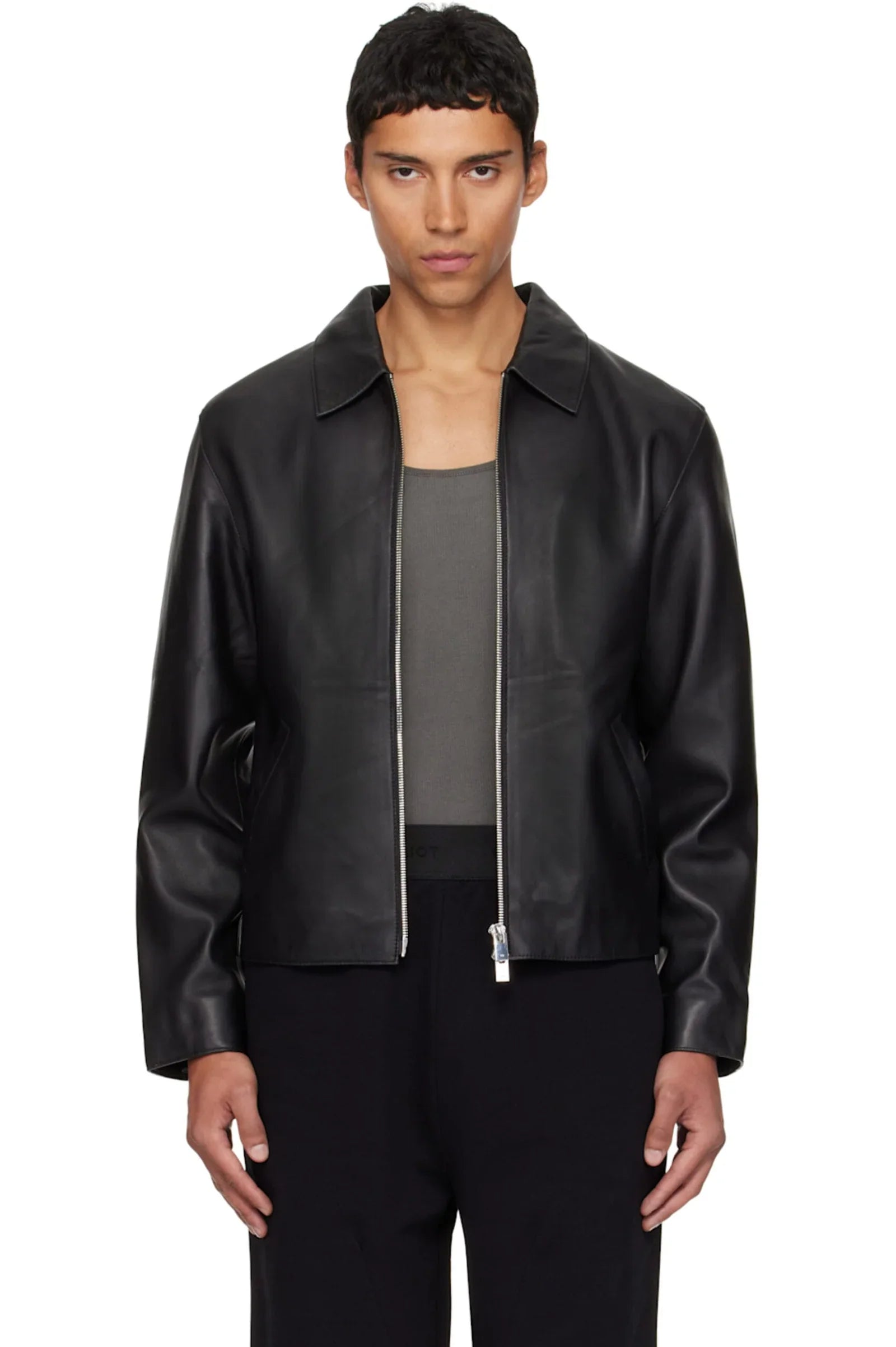 Black Cropped Leather Jacket for Men & Women