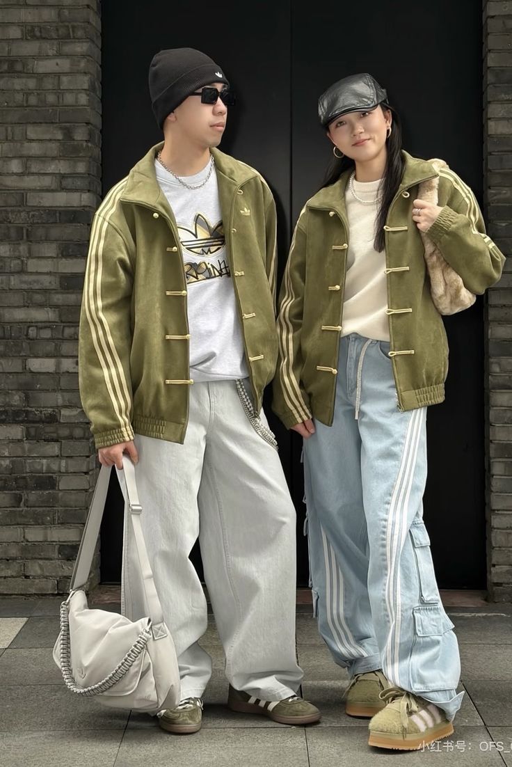 Originals Olive Green Mandarin Collar Frog Button Velvet Three-Stripes Track  CNY Jacket